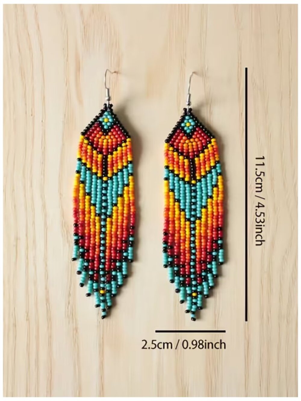 NWT Native American Style Beaded Fringe Earrings Boho Southwest Colorful - Picture 7 of 7